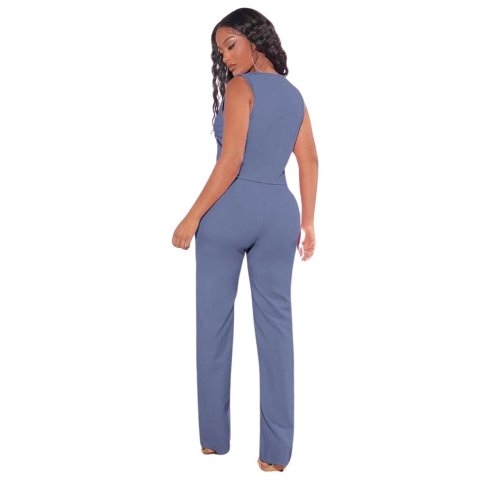 Chic Solid Button-Front Waistcoat & Pants Set - S… - image 2